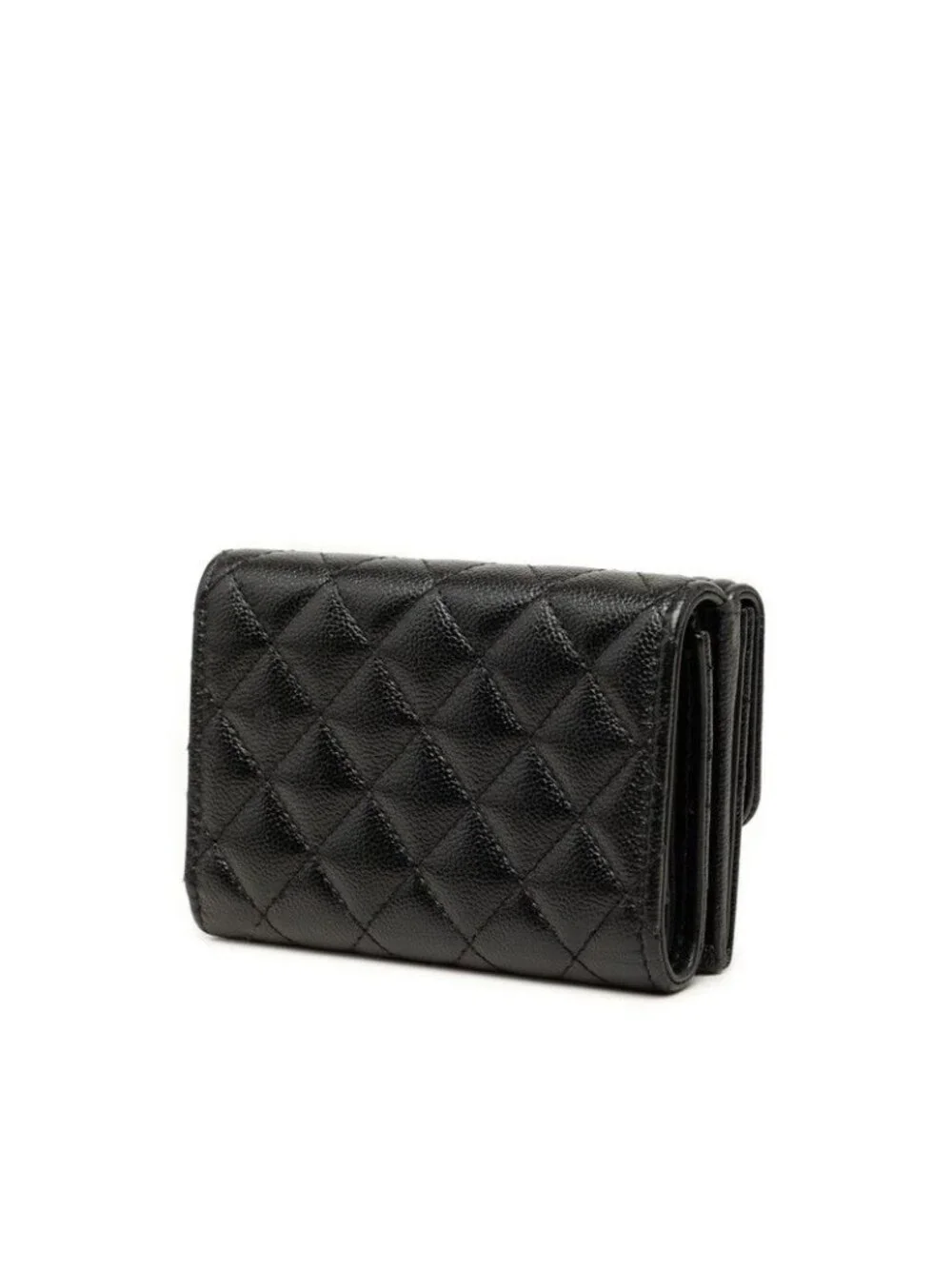 Chanel Boy CC Logo Small Mini Wallet Trifold Flap Black Caviar Leather